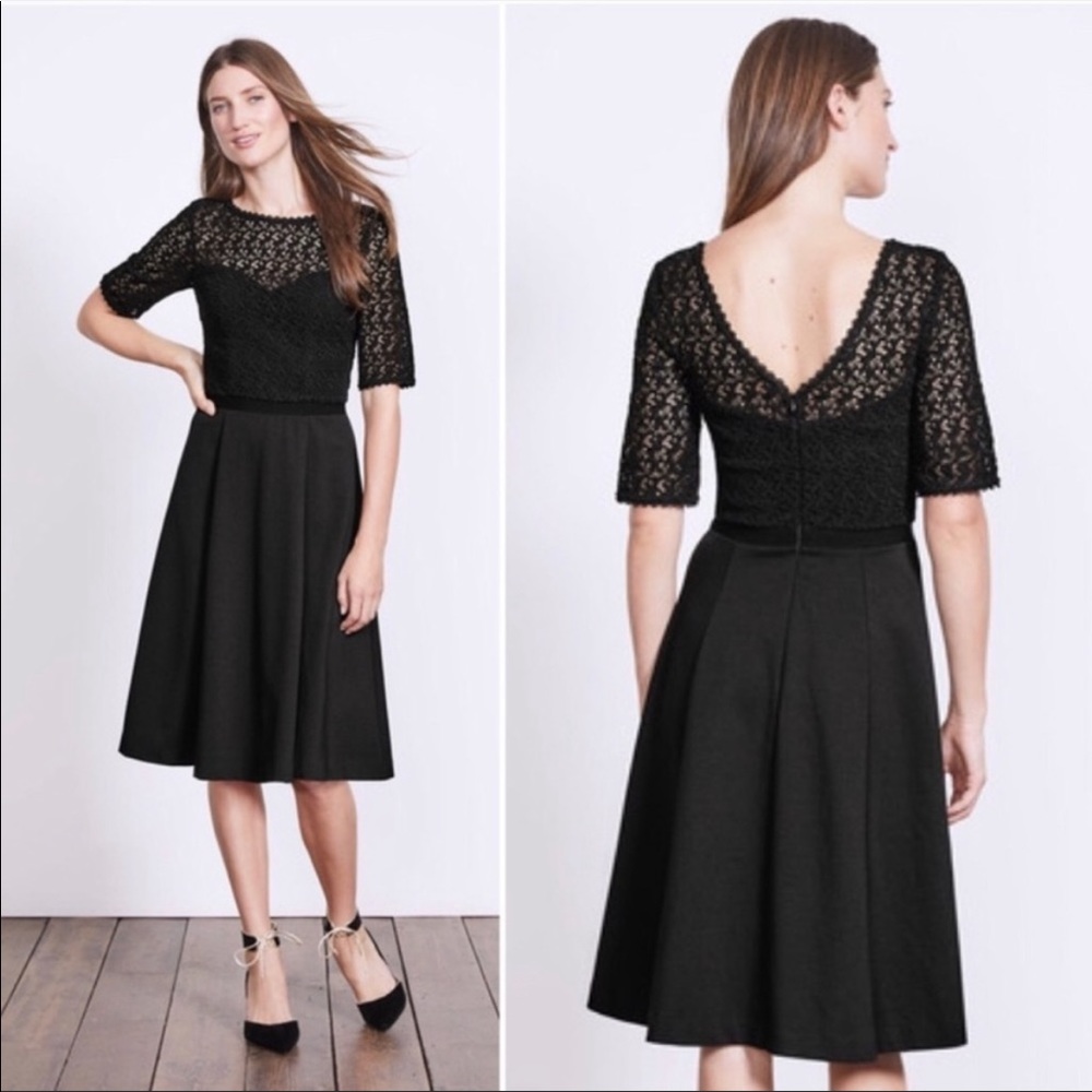 Boden Black Lace Fit-and-Flare Dress